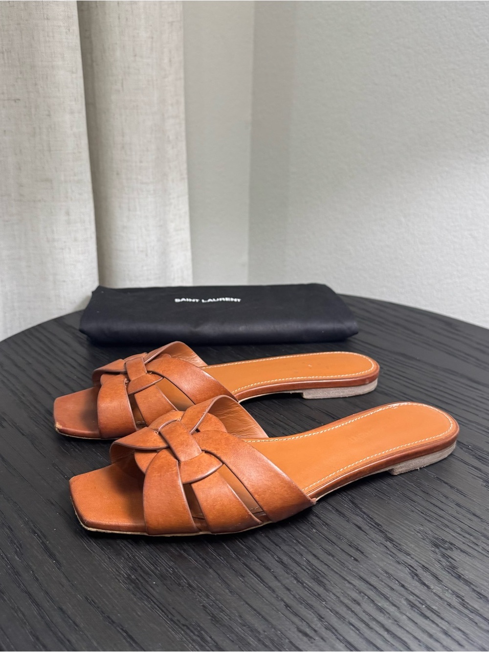 Saint Laurent YSL Tribute Nu Pieds Sandals Leather Brown 37.5